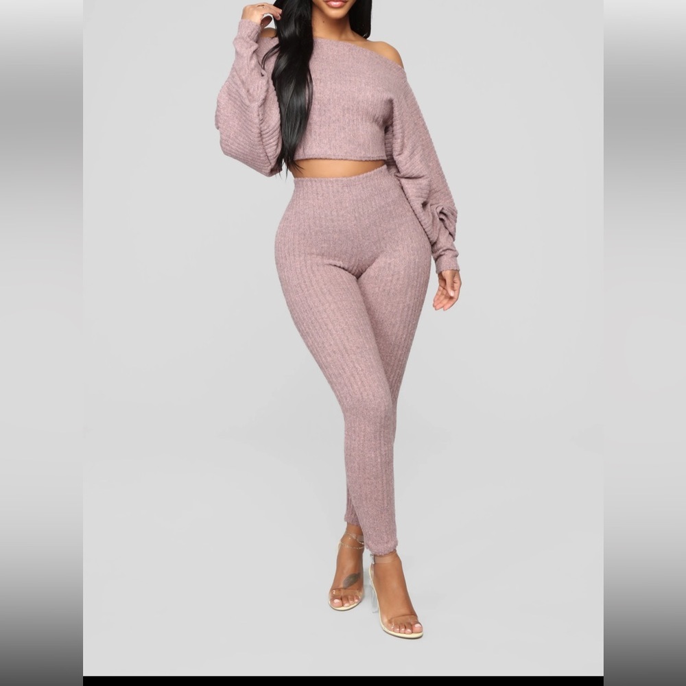 Fashion Nova Ribbed Lounge Set - Dusty Mauve